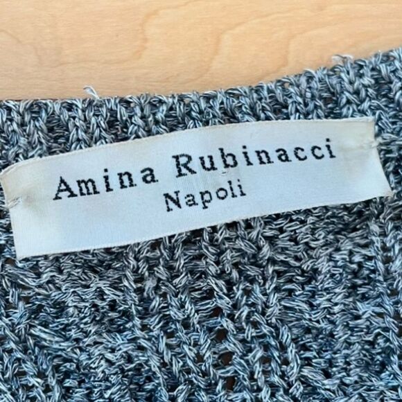Amina Rubinacci Cable Knit Crewneck Cardigan Sweater  in Gray 8 - Picture 9 of 11